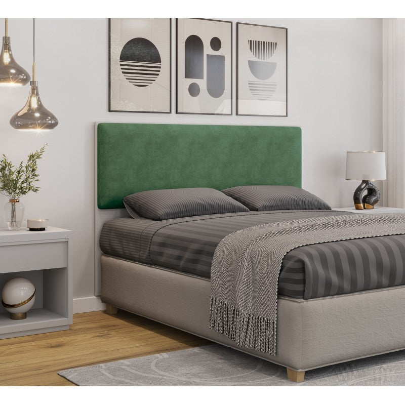 Cabecero tapizado UNI 160, MDP blanco, tejido velvet verde, 160x5x90 cms
