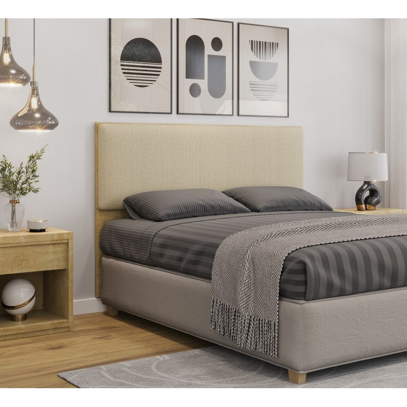 Cabecero tapizado UNI 160, MDP natura, tejido lino jengibre, 160x5x90 cms