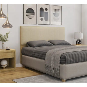Cabecero tapizado UNI 160, MDP natura, tejido lino jengibre, 160x5x90 cms Twin Hogar®