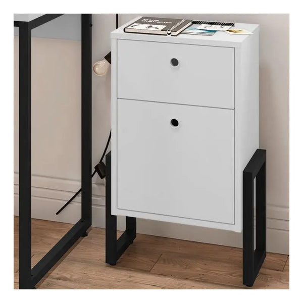 Cajonera WOLLY, multiusos, metal negro, 2 cajones, MDP blanco Twin Hogar®