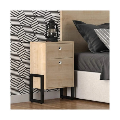 Cajonera WOLLY, multiusos, metal negro, 2 cajones, MDP miel