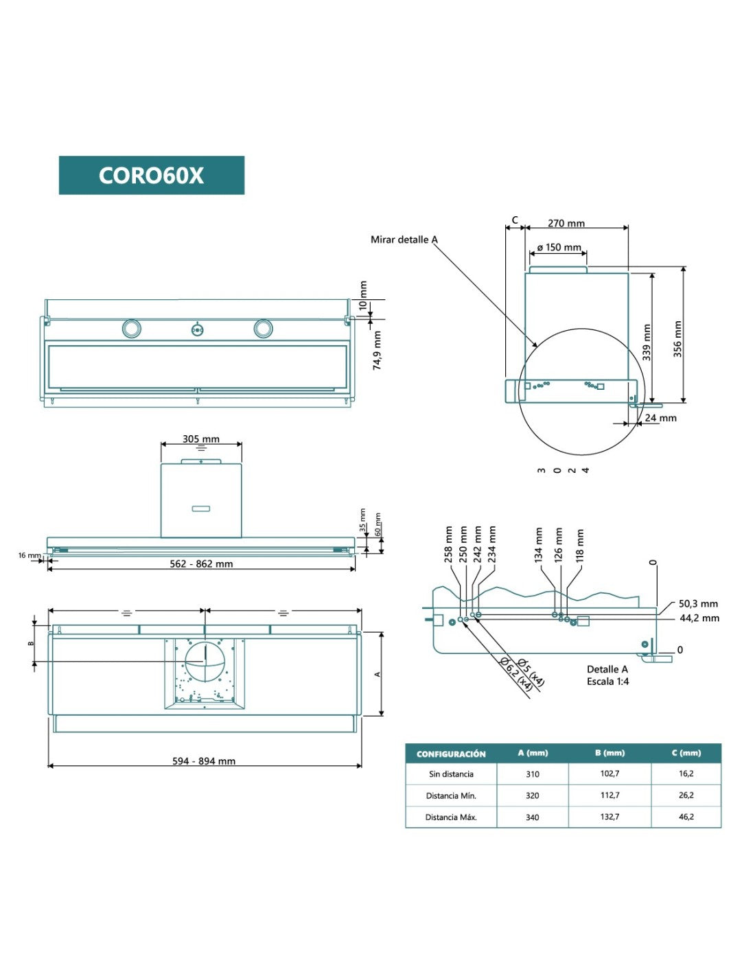 Campana integrada Johnson 60 cm acero inox CORO60X