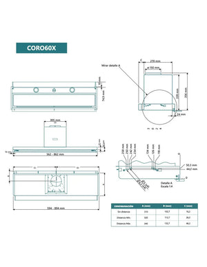 Campana integrada Johnson 60 cm acero inox CORO60X1 Johnson