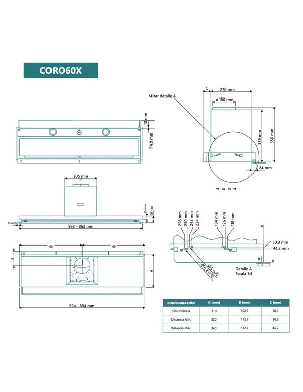 Campana integrada Johnson 60 cm acero inox CORO60X1 Johnson