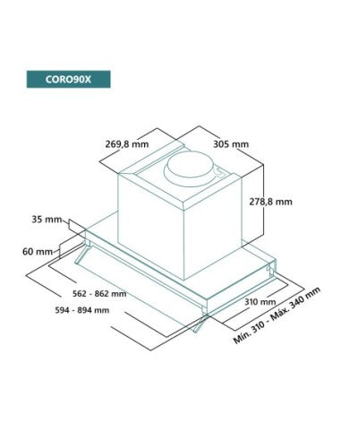 Campana integrada Johnson 90 cm acero inox CORO90X