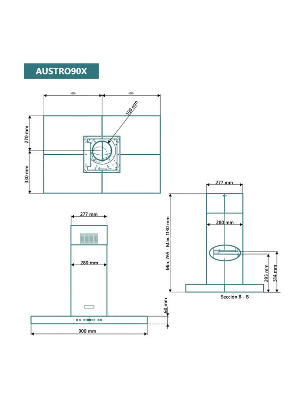 Campana de isla Johnson 90 cm acero inox AUSTRO90X Johnson