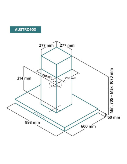 Campana de isla Johnson 90 cm acero inox AUSTRO90X