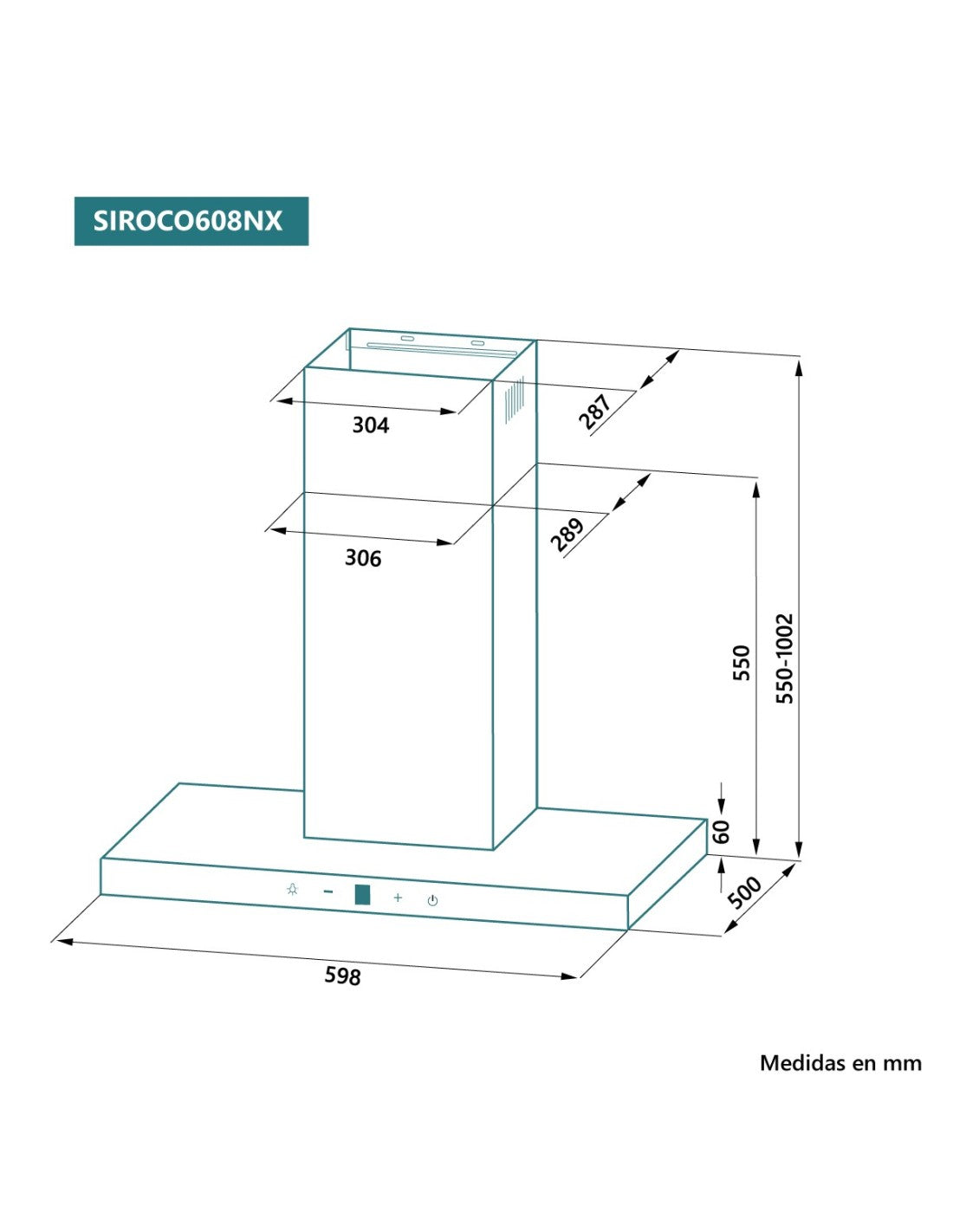 Campana de pared Johnson 60 cm frontal cristal negro SIROCO608NX