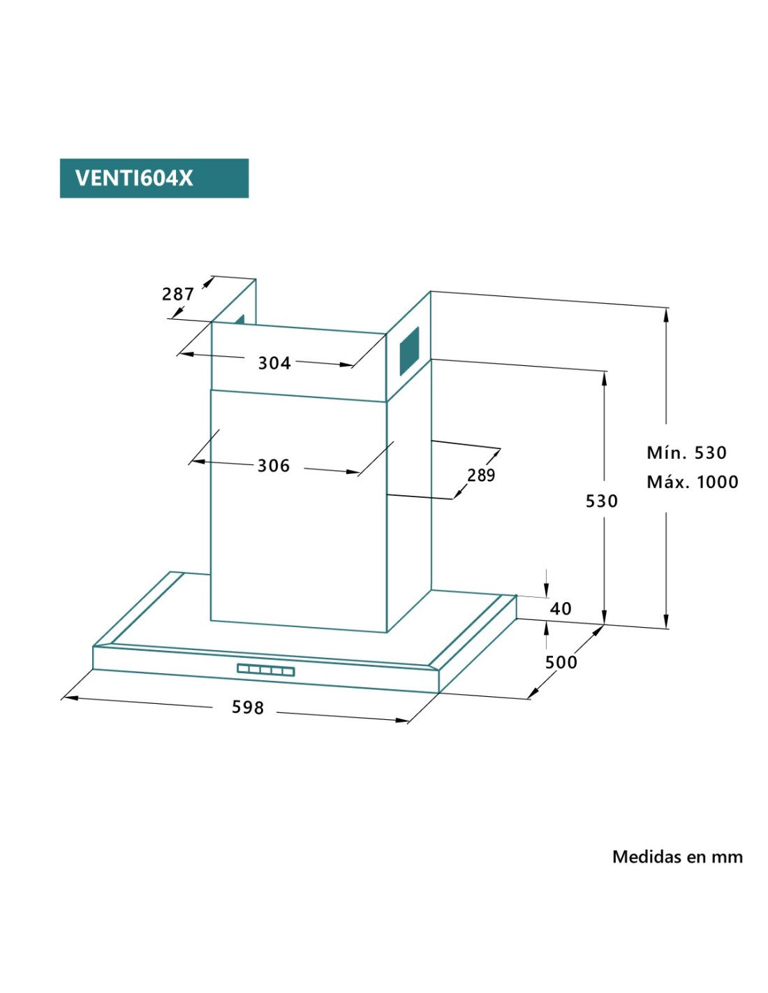 Campana de pared Johnson 60 cm acero inox VENTI604X