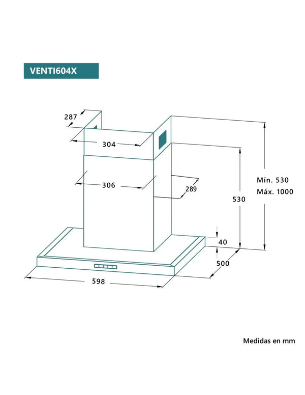 Campana de pared Johnson 60 cm acero inox VENTI604X Johnson