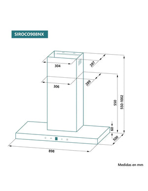 Campana de pared Johnson 90 cm frontal cristal negro SIROCO908NX Johnson
