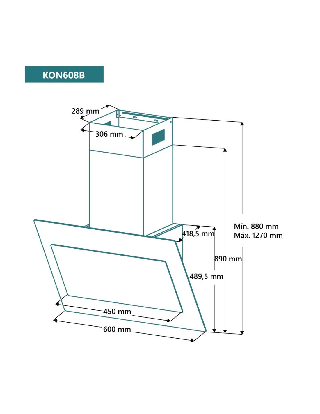 Campana de pared Johnson 60 cm cristal blanco inclinado KON608B