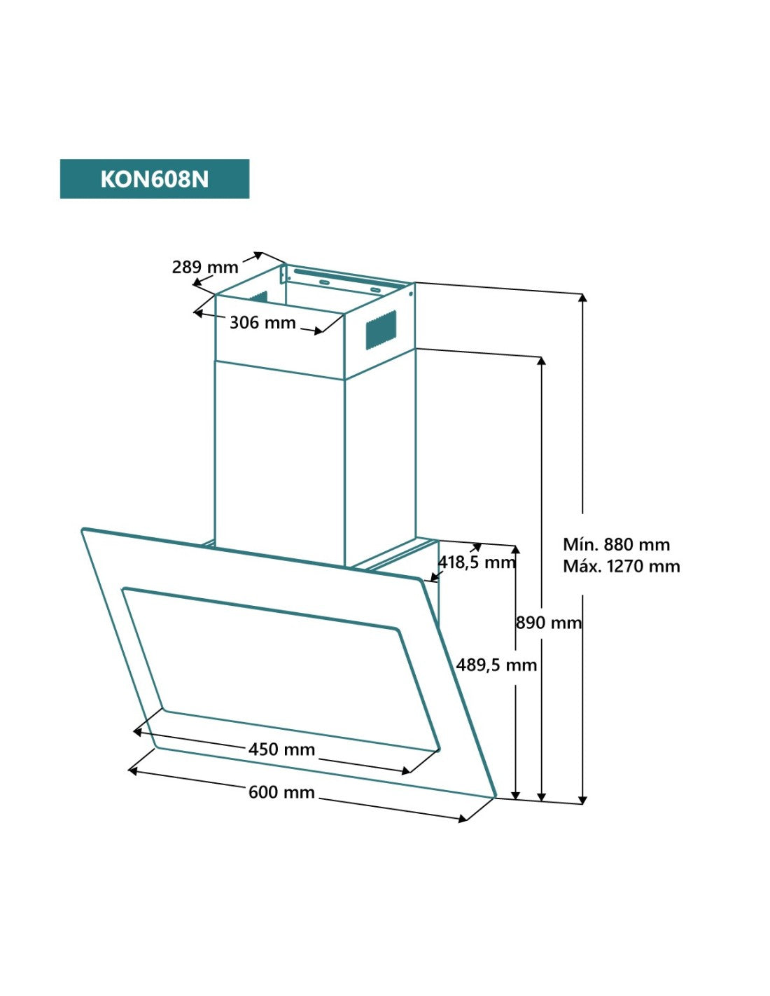 Campana de pared Johnson 60 cm cristal negro inclinado KON608N