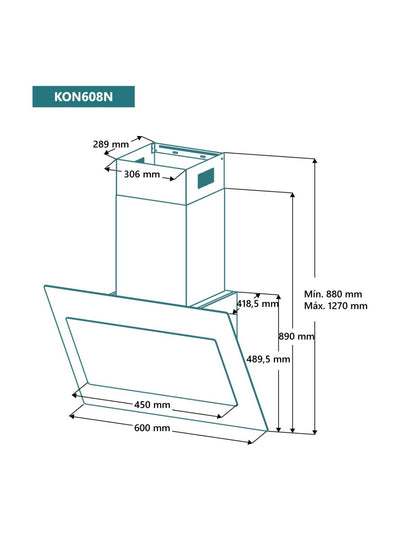 Campana de pared Johnson 60 cm cristal negro inclinado KON608N