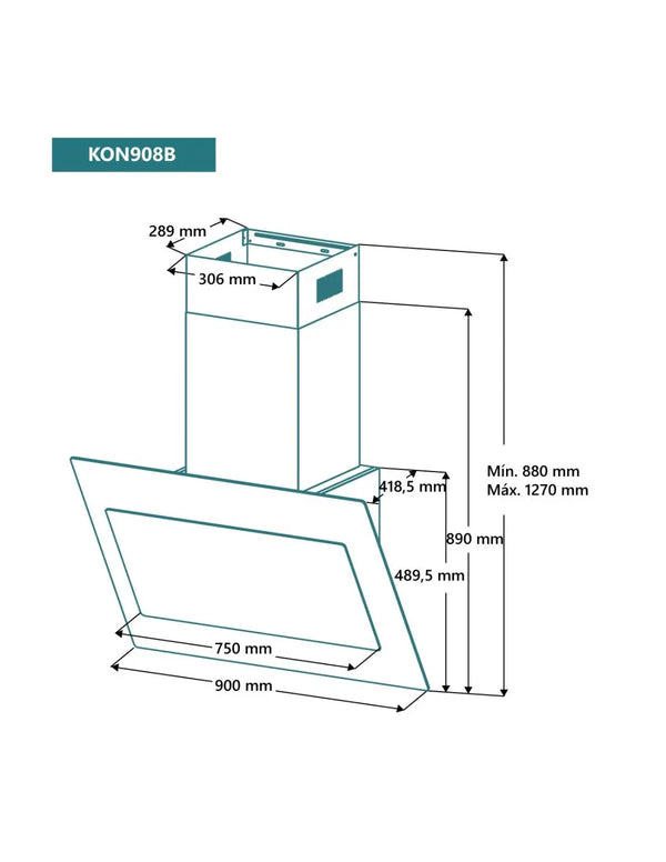 Campana de pared Johnson 90 cm cristal blanco inclinado KON908B Johnson