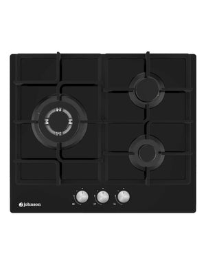 Placa de gas Johnson 60 cm 3 zonas cristal negro JAMA3BN1 Johnson