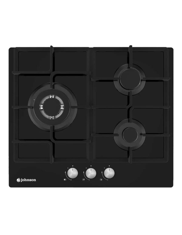 Placa de gas Johnson 60 cm 3 zonas cristal negro JAMA3BN1 Johnson