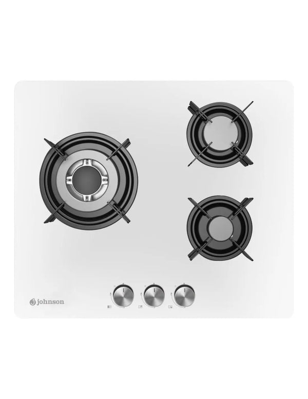 Placa de gas Johnson 60 cm 3 zonas cristal blanco JAMA3BB Johnson