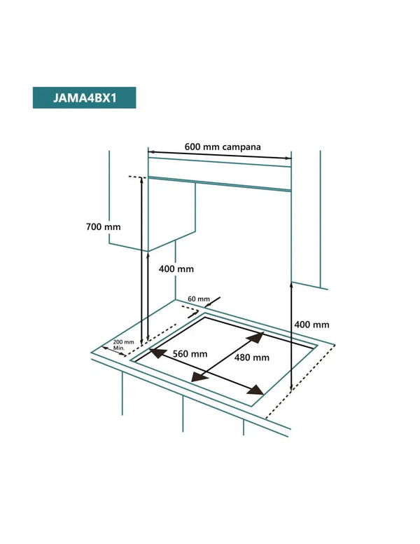 Placa de gas Johnson 60 cm 4 zonas acero inox JAMA4BX1A Johnson