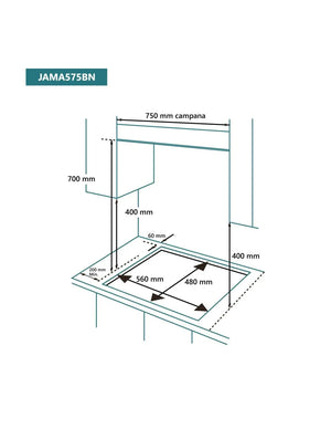 Placa de gas Johnson 75 cm 5 zonas cristal negro JAMA575BN Johnson