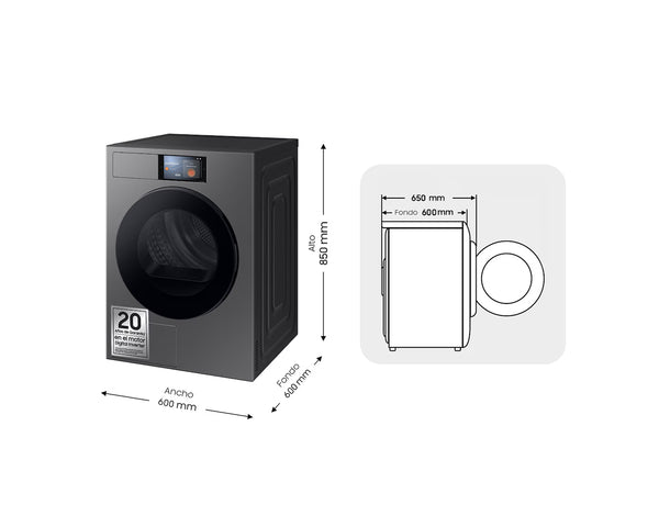 Secadora Samsung DV90F09F4SU3 Bespoke 9 kg Bomba de Calor Grafito Clase A