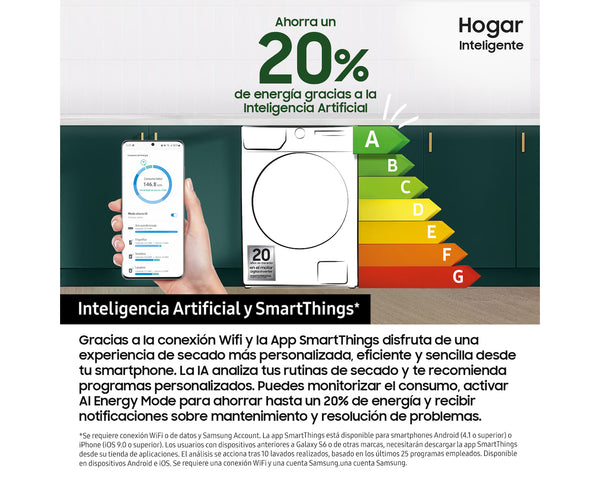 Secadora Samsung DV90F09F4SU3 Bespoke 9 kg Bomba de Calor Grafito Clase A