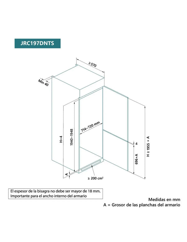 Frigorífico combi Johnson integrado NoFrost Total 195,3 x 71,4 cm D JRC197DNTS Johnson
