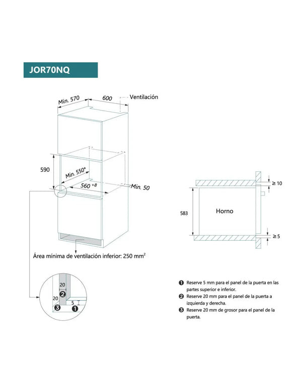 Horno pirolítico Johnson con función AirFry cristal negro JOR70NQ Johnson