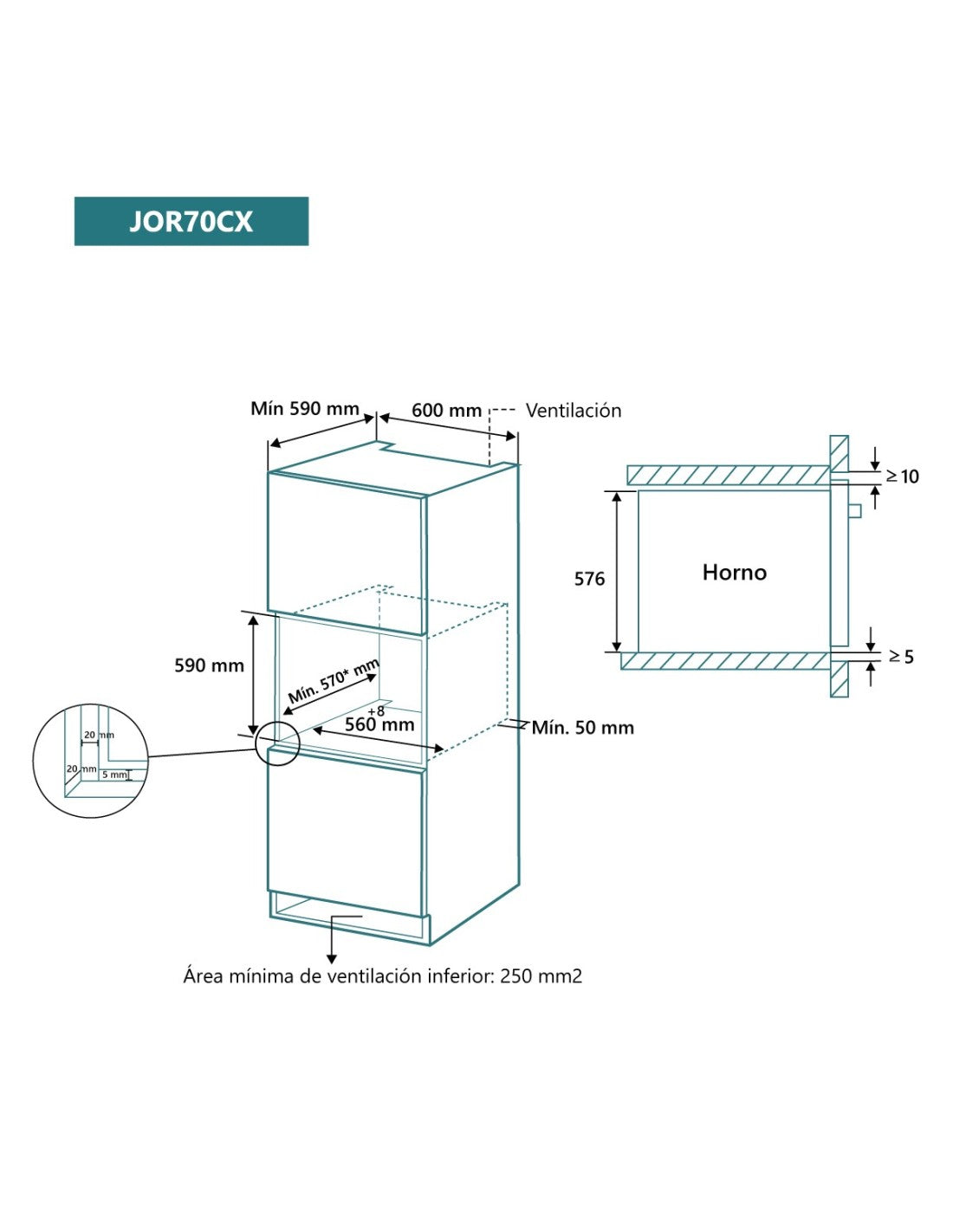 Horno multifunción Johnson acabado inox JOR70CX