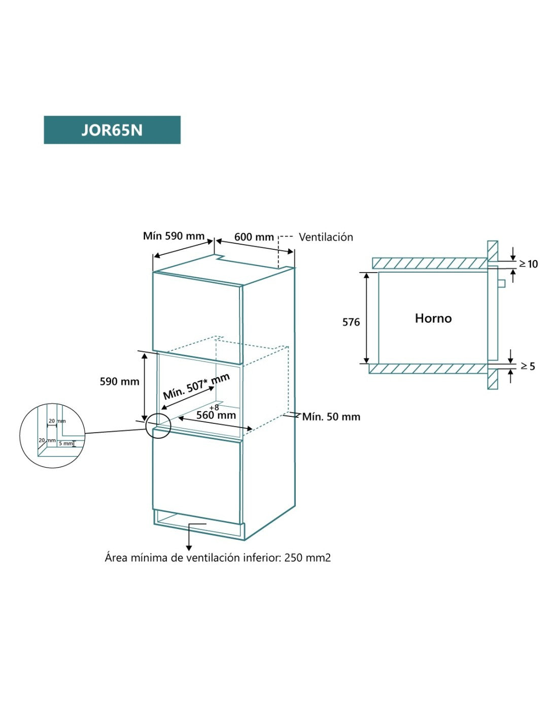 Horno multifunción Johnson cristal negro JOR65N