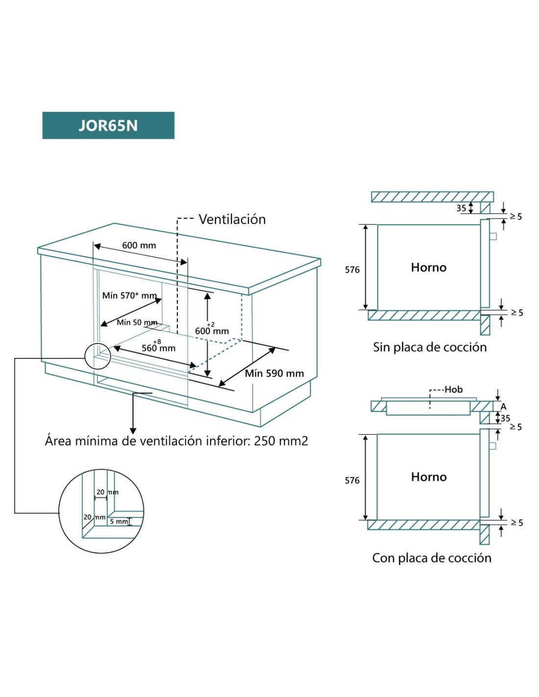 Horno multifunción Johnson cristal negro JOR65N