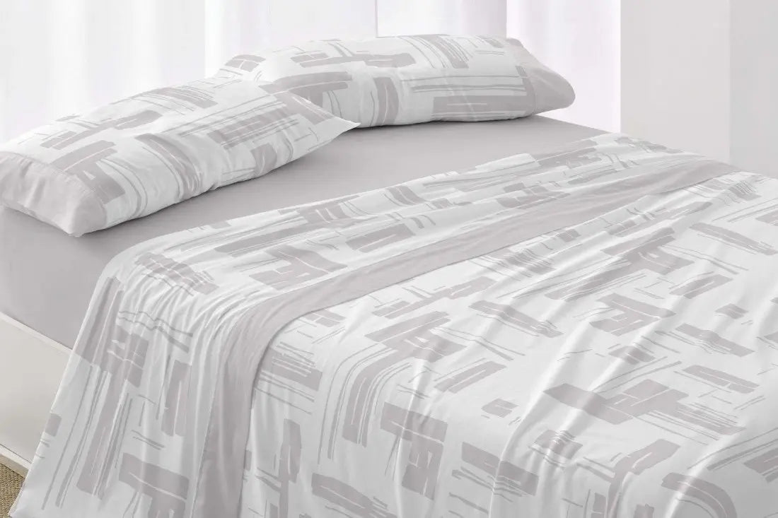 JUEGO DE SABANAS TELA 142 GRIS BURRITO BLANCO.