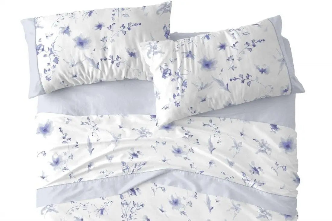JUEGO DE SABANAS TELA 048 AZUL BURRITO BLANCO.