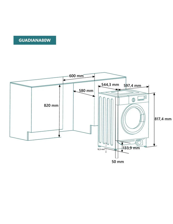 Lavadora integrable Johnson 8 Kg 1400 RPM GUADIANA80W Johnson