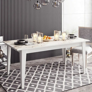 Mesa de comedor SIENA, biIaminado mármol blanco, 180 x 90 cms. Twin Hogar®
