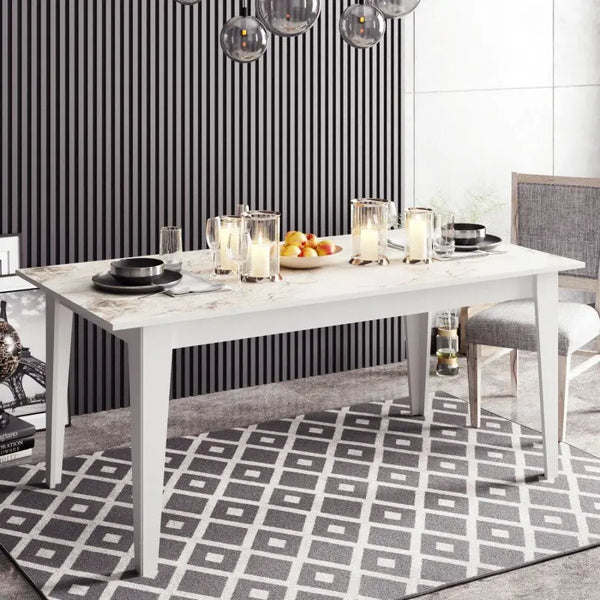 Mesa de comedor SIENA, biIaminado mármol blanco, 180 x 90 cms. Twin Hogar®