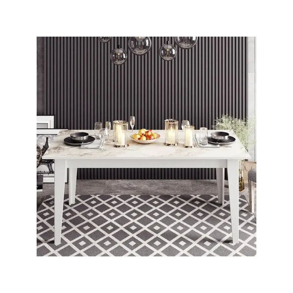 Mesa de comedor SIENA, biIaminado mármol blanco, 180 x 90 cms. Twin Hogar®