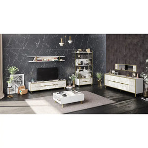 Mesa de comedor SIENA, biIaminado mármol blanco, 180 x 90 cms. Twin Hogar®