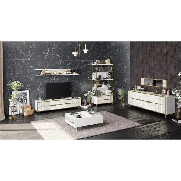 Mesa de comedor SIENA, biIaminado mármol blanco, 180 x 90 cms. Twin Hogar®