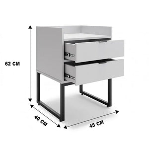 Mesita de noche TOKYO, multiusos, metal negro, 2 cajones, MDP blanco Twin Hogar®