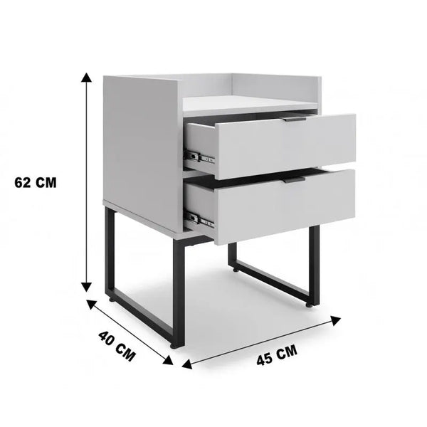 Mesita de noche TOKYO, multiusos, metal negro, 2 cajones, MDP blanco Twin Hogar®