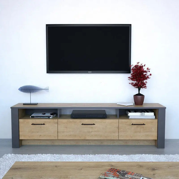 Mueble de TV PHILIPPA, biIaminado roble con gris oscuro, 180 cms. Twin Hogar®