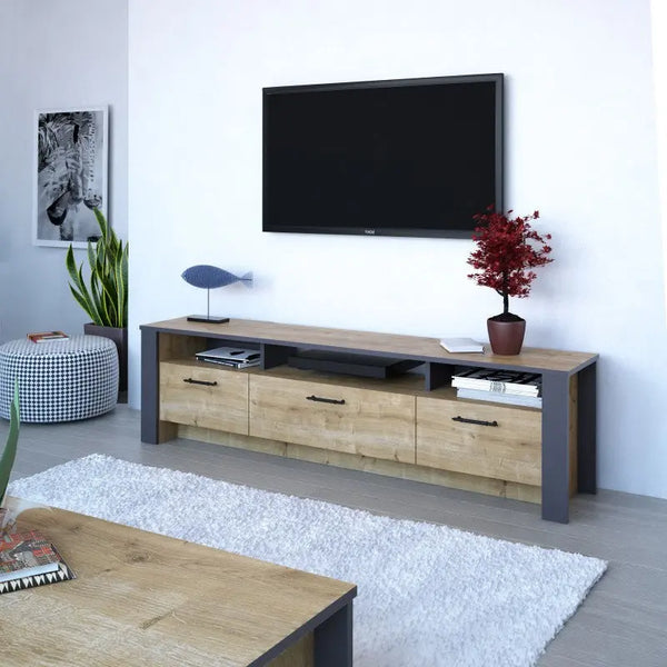 Mueble de TV PHILIPPA, biIaminado roble con gris oscuro, 180 cms. Twin Hogar®