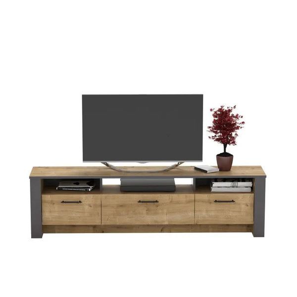 Mueble de TV PHILIPPA, biIaminado roble con gris oscuro, 180 cms. Twin Hogar®