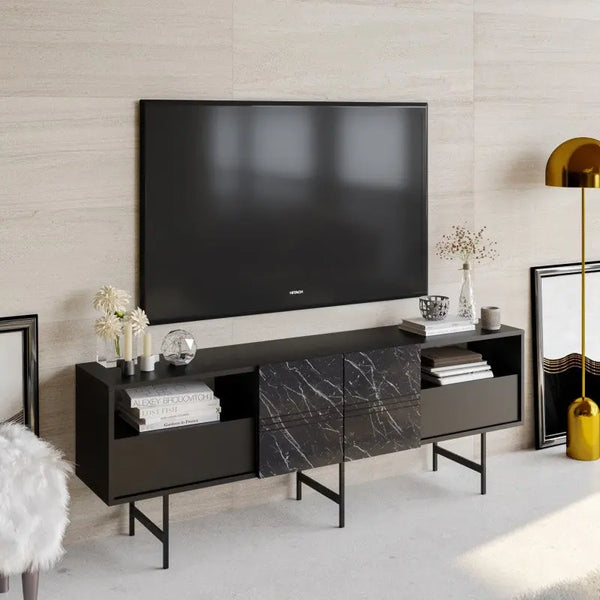 Mueble de TV SIMON, biIaminado mármol negro, 180 cms. Twin Hogar®
