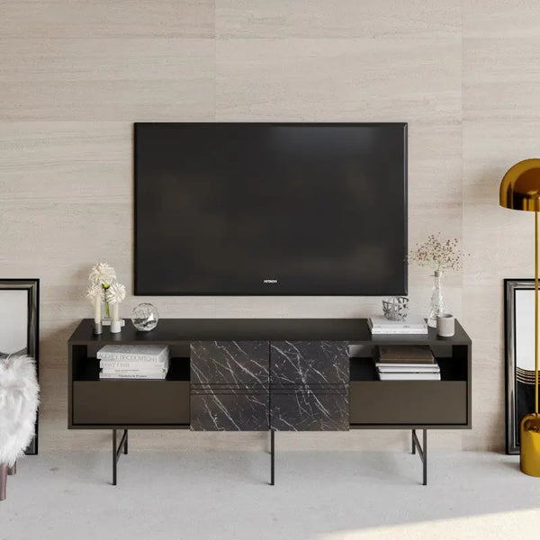Mueble de TV SIMON, biIaminado mármol negro, 180 cms. Twin Hogar®
