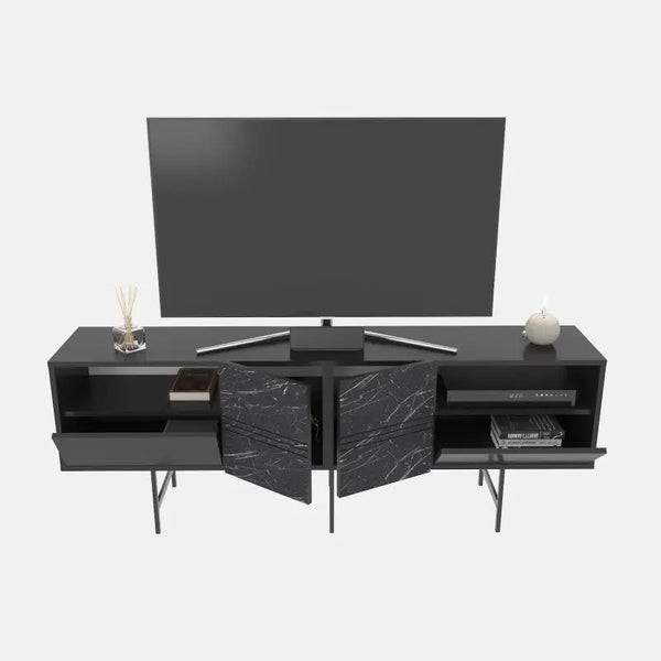 Mueble de TV SIMON, biIaminado mármol negro, 180 cms. Twin Hogar®