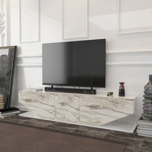 Mueble de TV VIOLET, biIaminado mármol blanco, 180 cms. Twin Hogar®