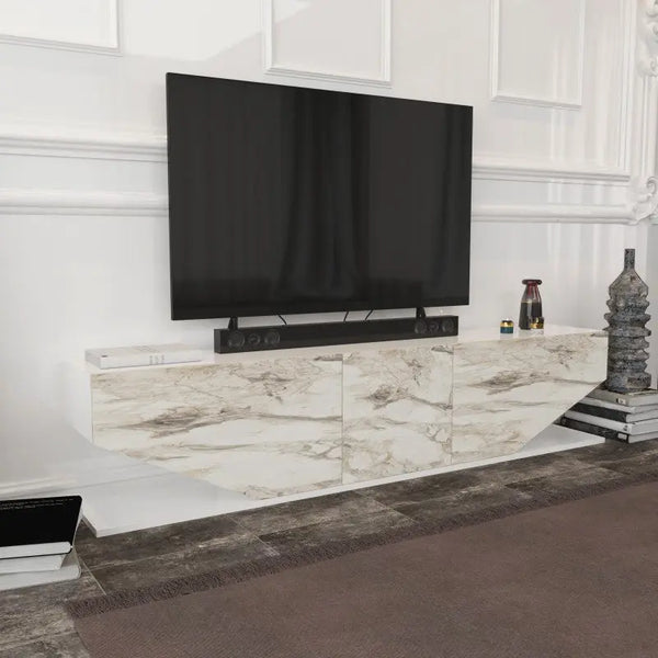 Mueble de TV VIOLET, biIaminado mármol blanco, 180 cms. Twin Hogar®
