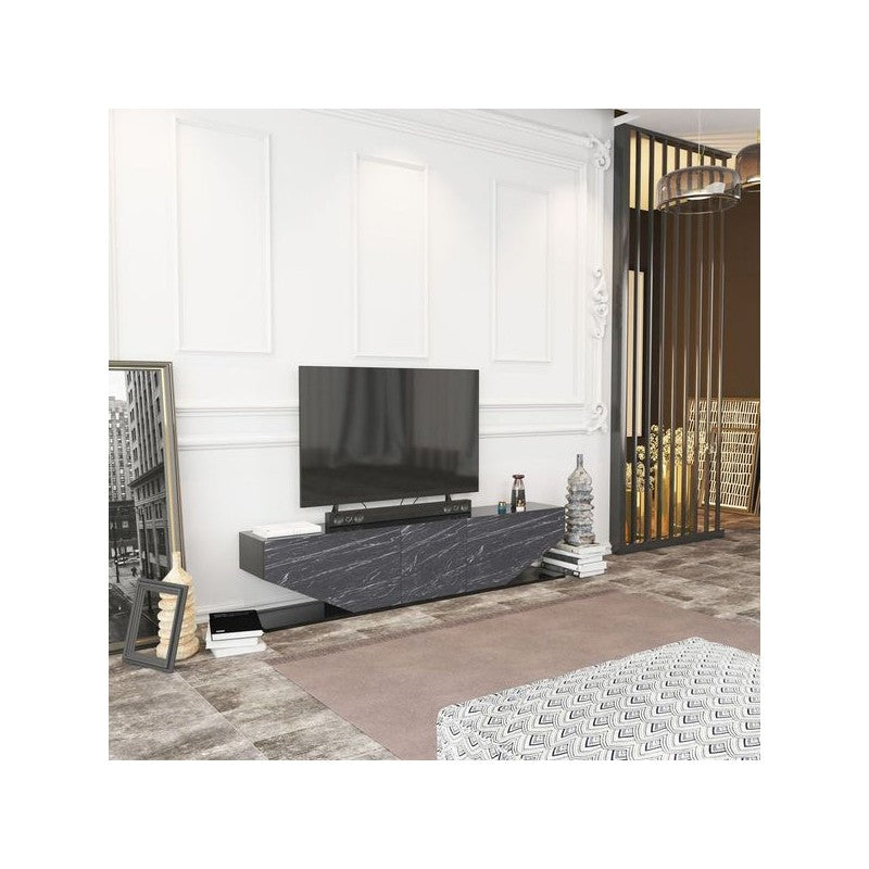Mueble de TV VIOLET, biIaminado mármol negro, 180 cms.